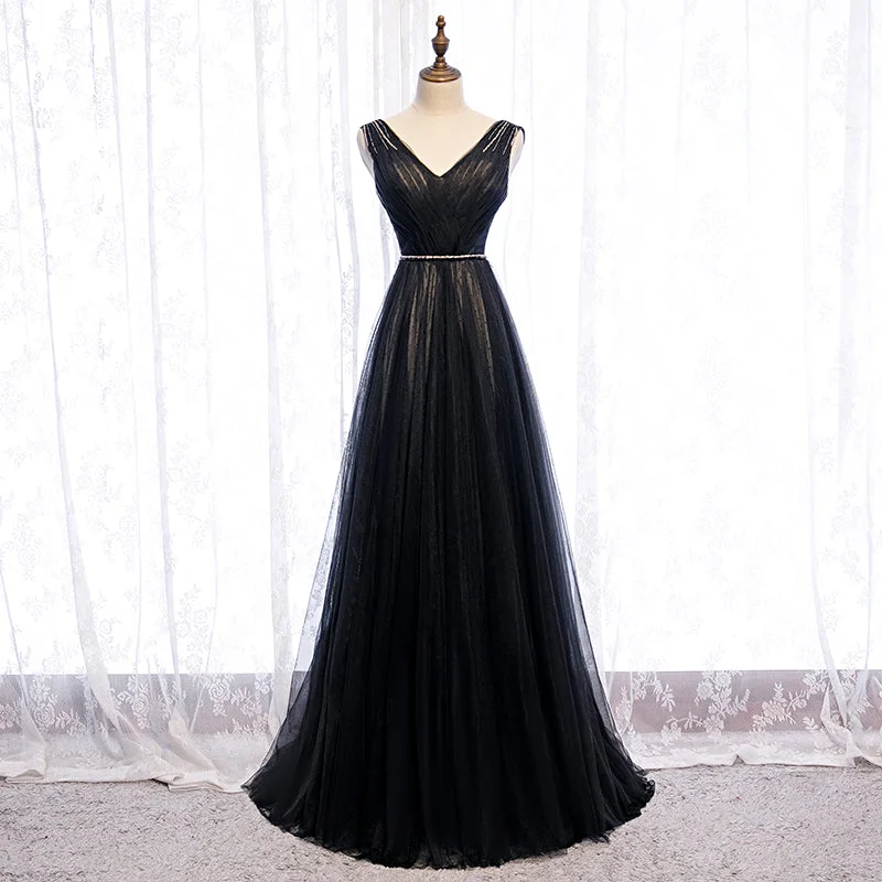 prom dress color trendsBlack tulle long prom dress formal dress  8267