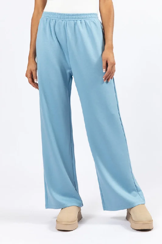 women's petite pantsLet's Just Stay Blue Knit Wide Leg Pants