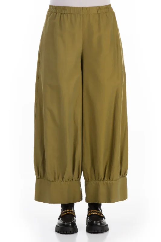 women's mid-rise pantsTaper Olive Silk Cotton Trousers