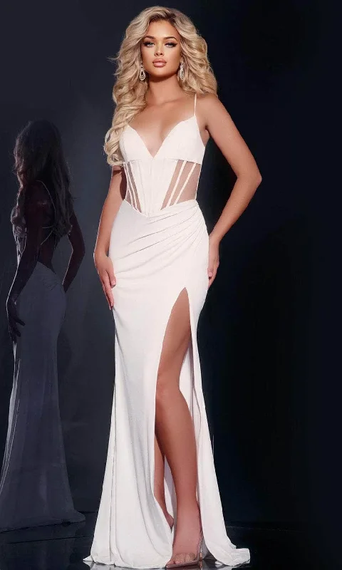 thigh-high slit prom dressesJovani 42534 - Corset Detail Prom Dress