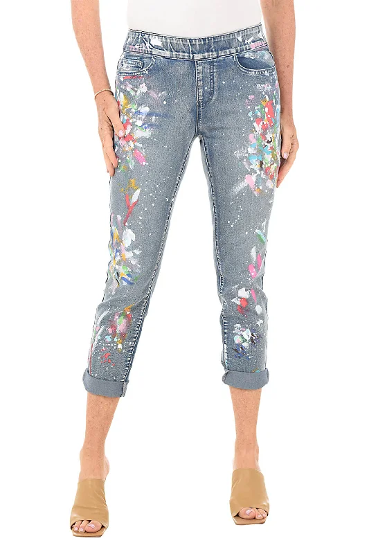 women's elegant pantsPaint Speckled Pull-On Denim Ankle Pant