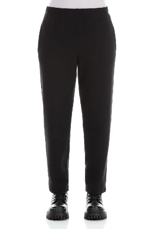 women's timeless pantsStraight Black Rib Cotton Wool Trousers