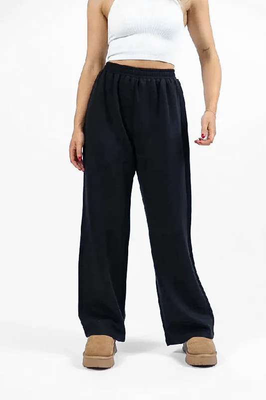 women's high-performance pantsLet's Just Stay Black Knit Wide Leg Pants