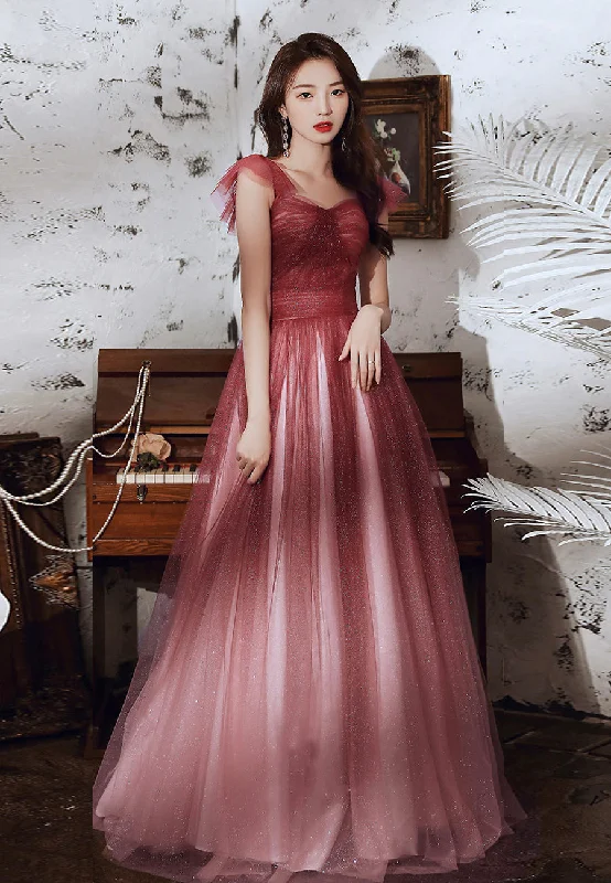 prom dresses with illusion panelsBurgundy tulle sequins long prom dress  8313