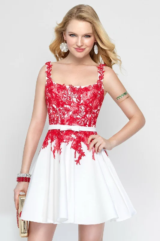 Sleeveless Dress With BeltAlyce Paris 3689 - Lace Sleeveless Square Neck A-Line Cocktail Dress