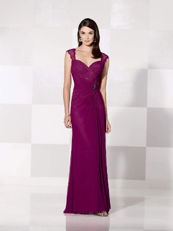 maxi dresses with spaghetti strapsCameron Blake - Cap Sleeves Brooch Ornate Long Dress 115615