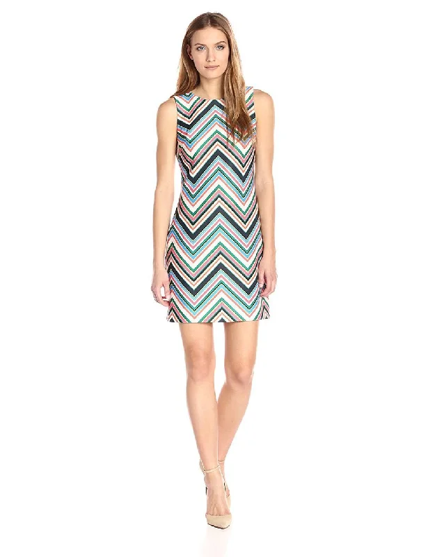 Sleeveless Dress In RayonTaylor - 8878MSC Sleeveless ZIgzag Print Multi Colored Sheath Dress