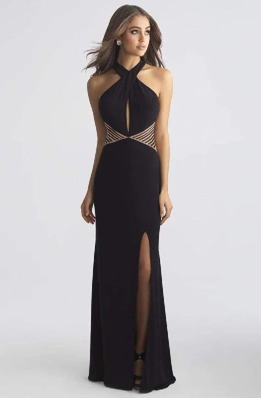 Sleeveless Dress With EmbroideryMadison James - Sleeveless Beaded Waist High Slit Dress 18-661SC