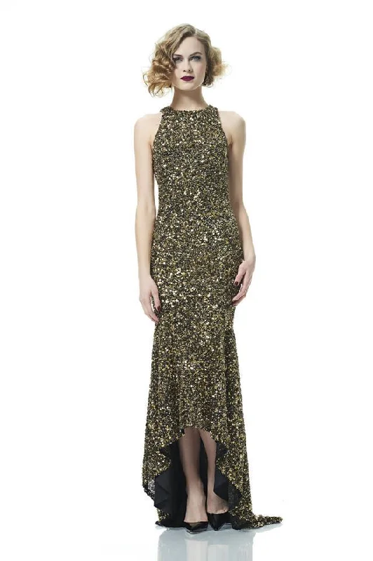 Sleeveless Dress CroppedTheia - 882941SC Sleeveless Sparkling Sequin High Low Dress