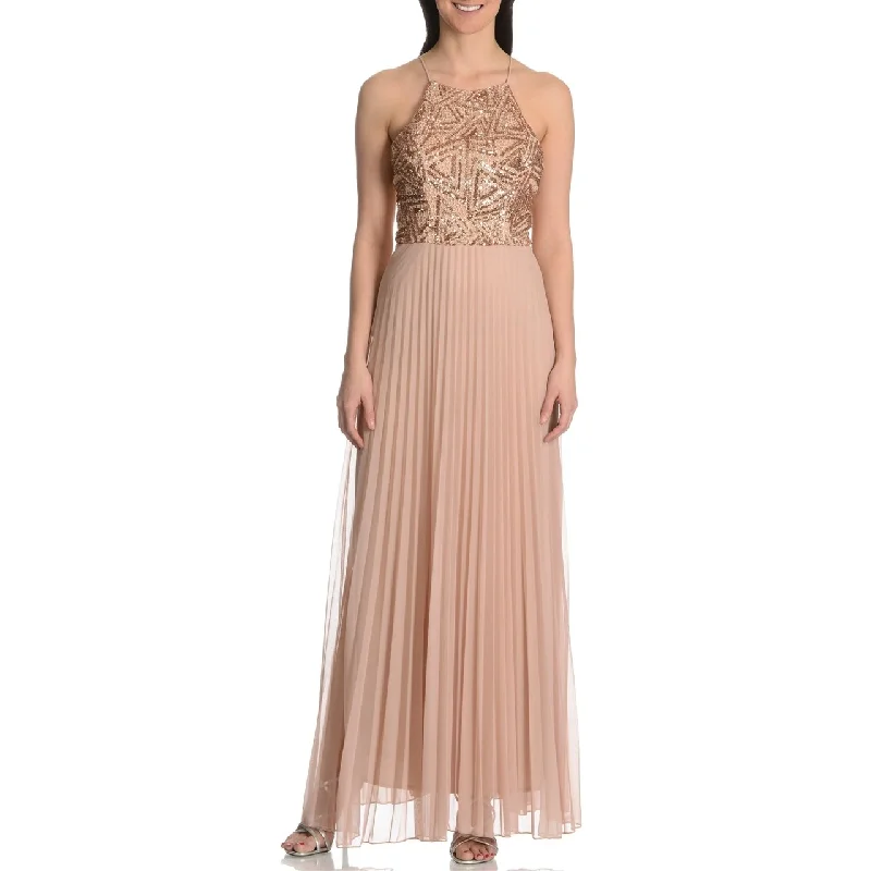 solid color maxi dressesCachet - Halter Sequined Long Pleated A-line Dress 56902SC