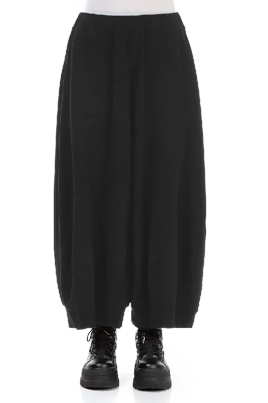 women's flare pantsWide Black Cotton Jersey Trousers