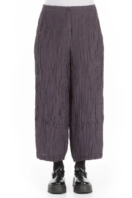 women's plus-size pantsWide Cropped Vintage Violet Crinkled Silk Trousers