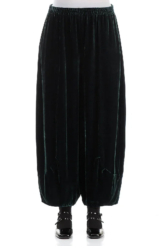 women's relaxed-fit pantsLoose Emerald Silk Velvet Trousers