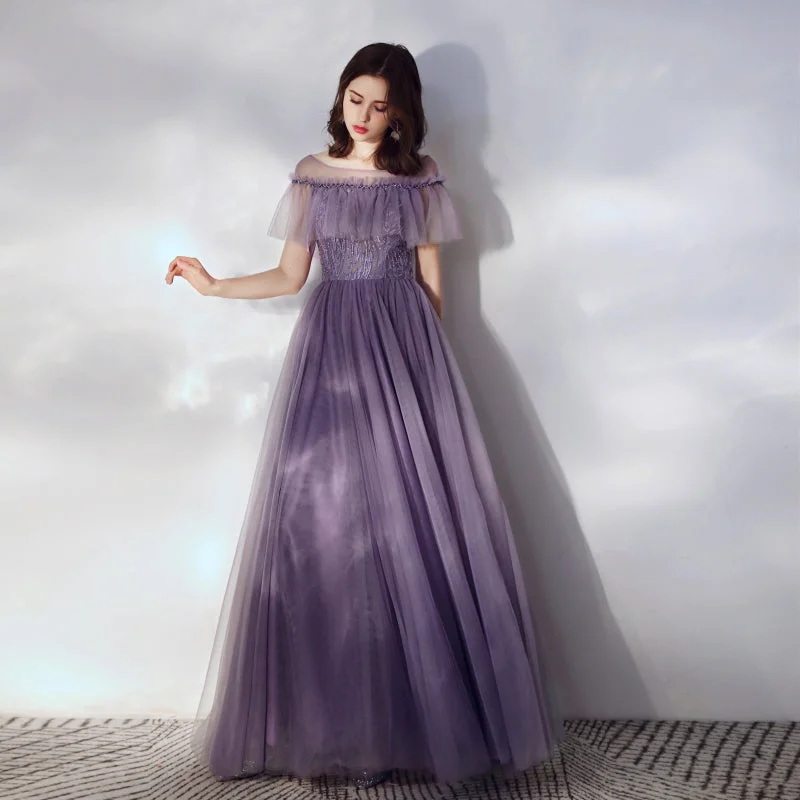 bespoke prom dressesPurple tulle long a line prom dress  8166