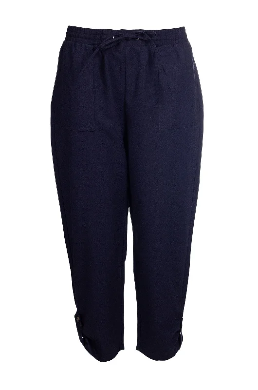 women's waterproof pantsCotton Linen Blend Mid Calf Pants | NAVY | 6782A1