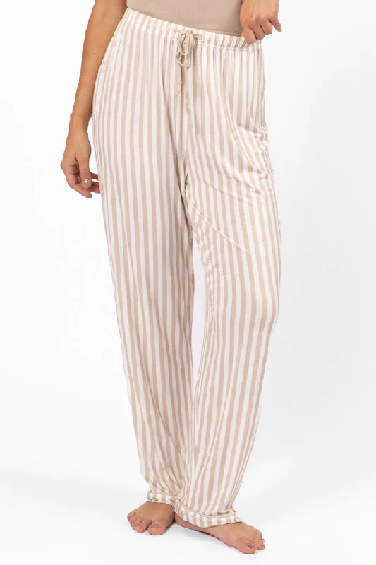 women's wide-leg pantsGood To Get Away Neutral Stripe Pajama Pants