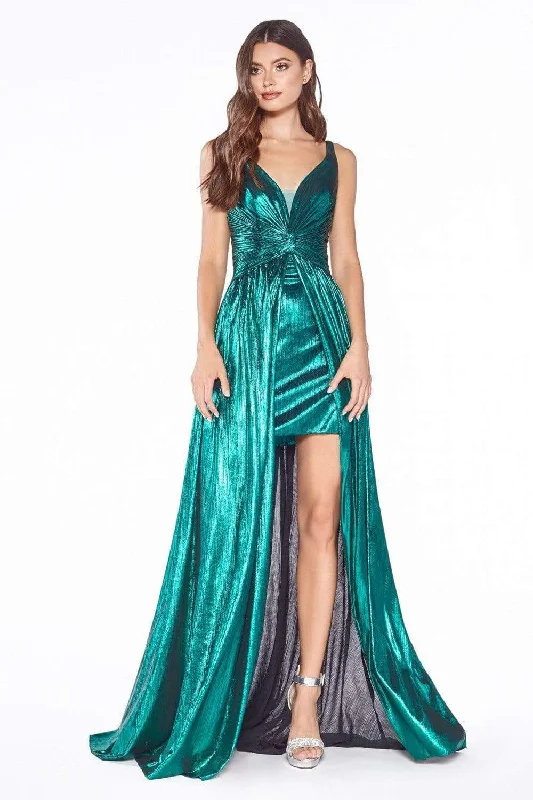 maxi dresses for date nightsCinderella Divine - CD0151 Metallic Overskirt Long Dress