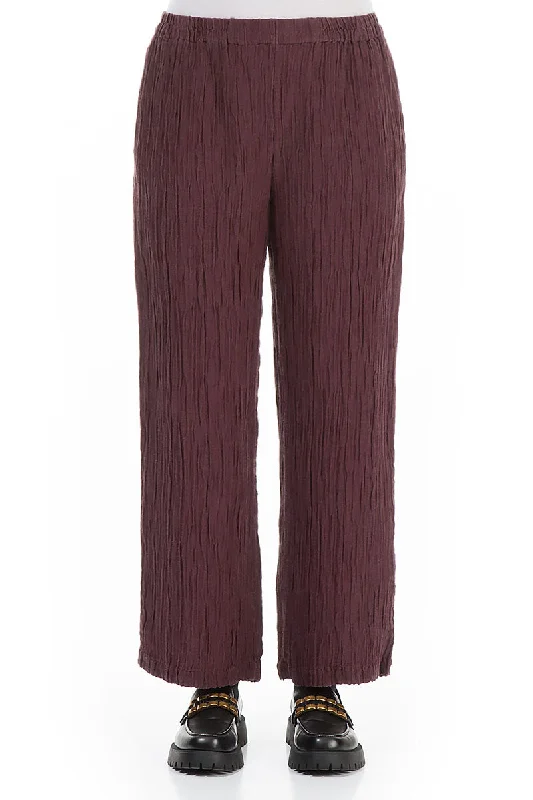 women's cycling pantsStraight Crinkled Merlot Silk Linen Trousers