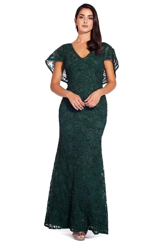 maxi dresses under $100Adrianna Papell - Sparkly Lace Cape Sleeve Long Dress AP1E206303SC