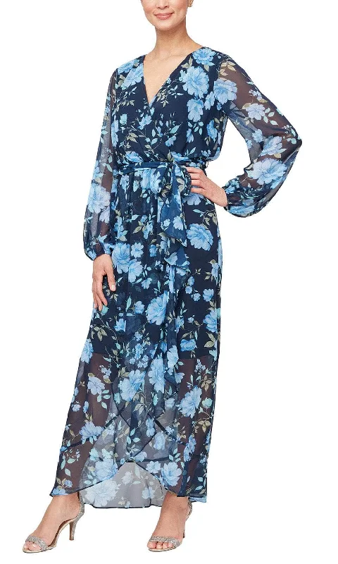 vintage maxi dressesSLNY 9171942 - Floral Wrap Long Dress