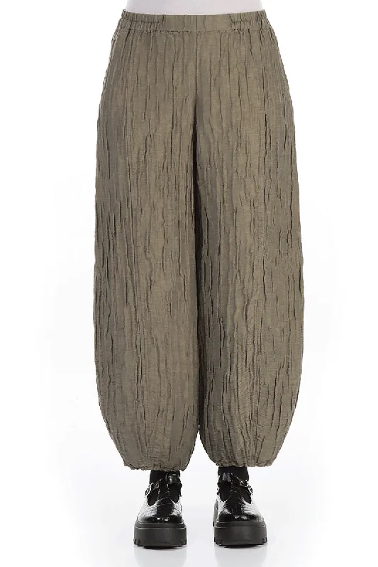 women's short pantsTaper Silver Sage Crinkled Silk Linen Trousers