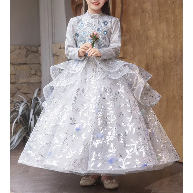 Fancy Long Sleeves DressGirls Birthday Princess Dress Children Pageant Long Sleeve Dress