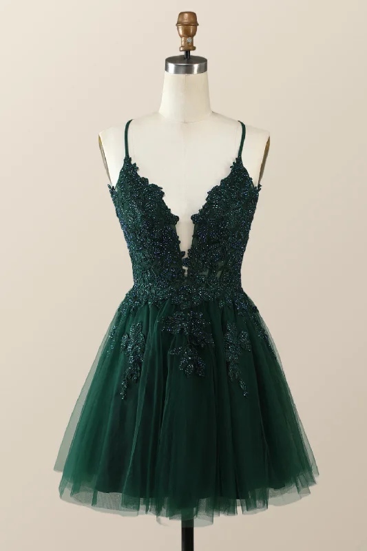 petite party dressesEmerald Green Appliques A-line Short Homecoming Dress