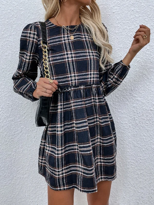 Fabulous Long Sleeves Babydoll DressKittenAlarm - Plaid leisure long sleeve waist pleated dress