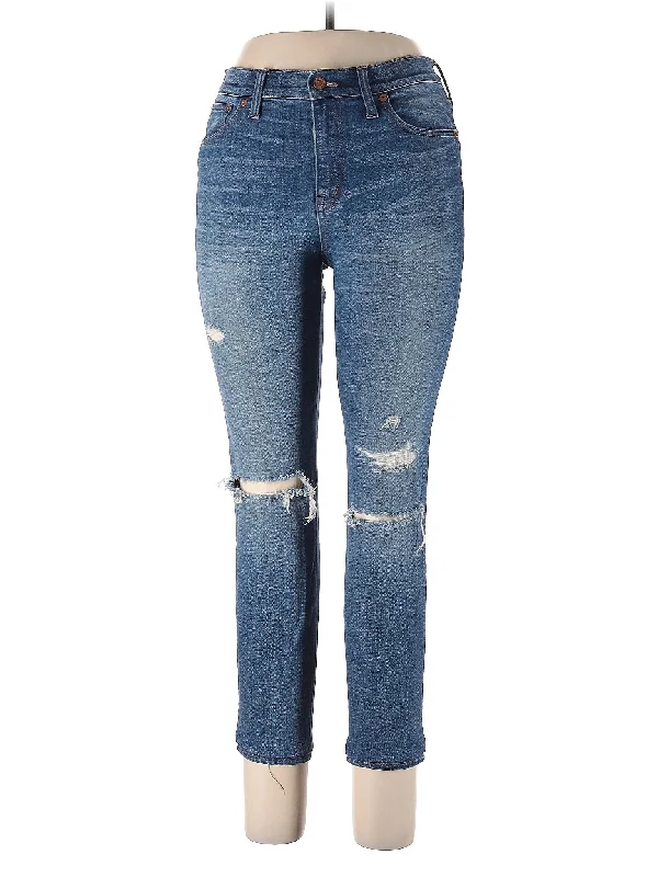 women's distressed denim jeans with holesMid-Rise Straight-leg Jeans