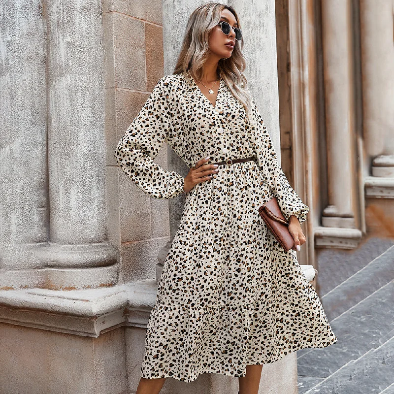 Flattering Long Sleeves DressJulia Fashion - Leopard Print Long Sleeve Dress