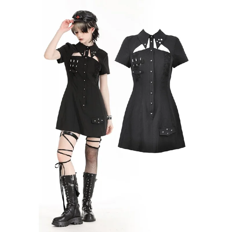 asymmetrical party dressesWomen's Gothic Turn-down Collar Cutout Homecoming Dress