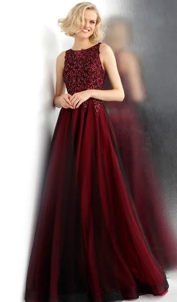 Formal Dress for Modeling AuditionsJVN by Jovani - Embroidered Bateau Ballgown With Sheer Back JVN67782