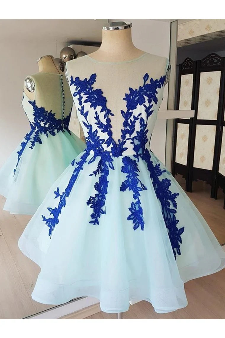 breathable party dressesDingJiDress Graduation Dresses Lace Tulle Cocktail Dresses, Short Blue Lace Homecoming