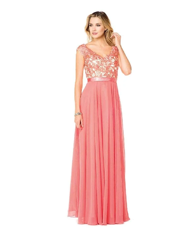 Formal Dress for Golf TournamentsColors Dress - Cap Sleeve Lace V-Neck Gown G318 - 1 pc Blush in Size 14 Available