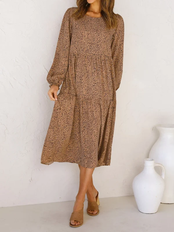 Full Coverage Long Sleeves DressKittenAlarm - long sleeve leopard pleated dress