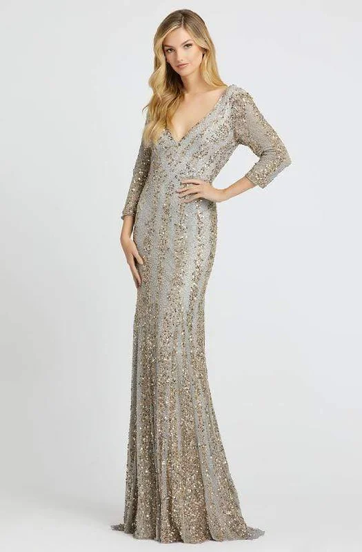 Formal Dress for Emmy AwardsMac Duggal - 4247D Plunging V-neck Beaded Sheath Gown - 1 pc Platinum Nude in size 8 and 1 pc Nude Platinum in Size 14 Available