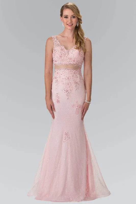 Formal Dress for Beauty ContestsElizabeth K - GL2240 Laced V-Neck Trumpet Gown