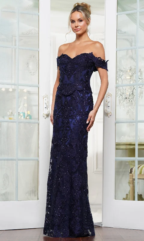 Formal Dress for International EventsRina Di Montella RD3144 - Scalloped Peplum Off Shoulder Formal Gown