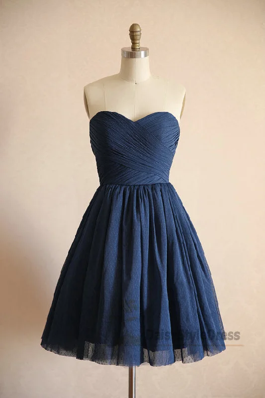 elegant party dressesCute Knee Length Navy Blue Tulle Homecoming Dress