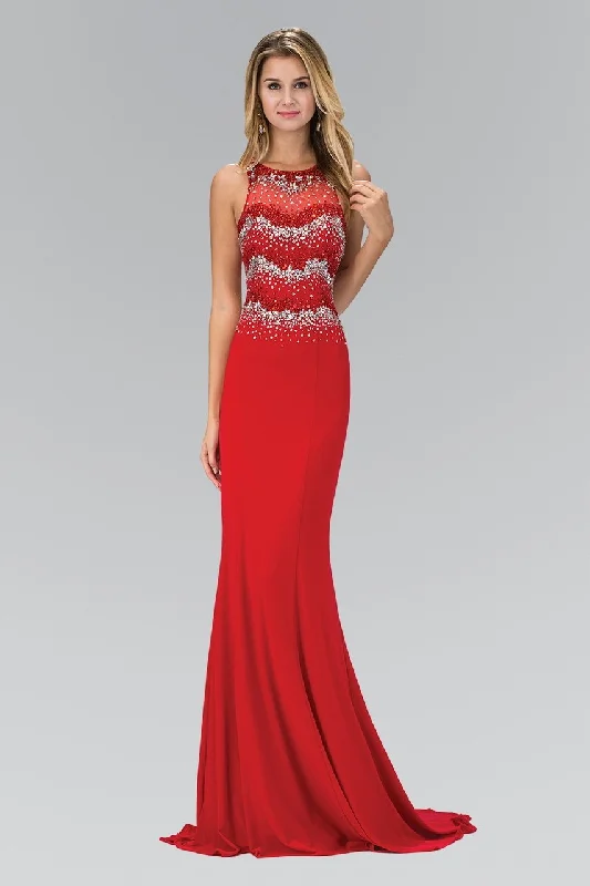 Women's Formal Dress OptionsElizabeth K - GL1361 Jewel-Accented Halter Neck Gown