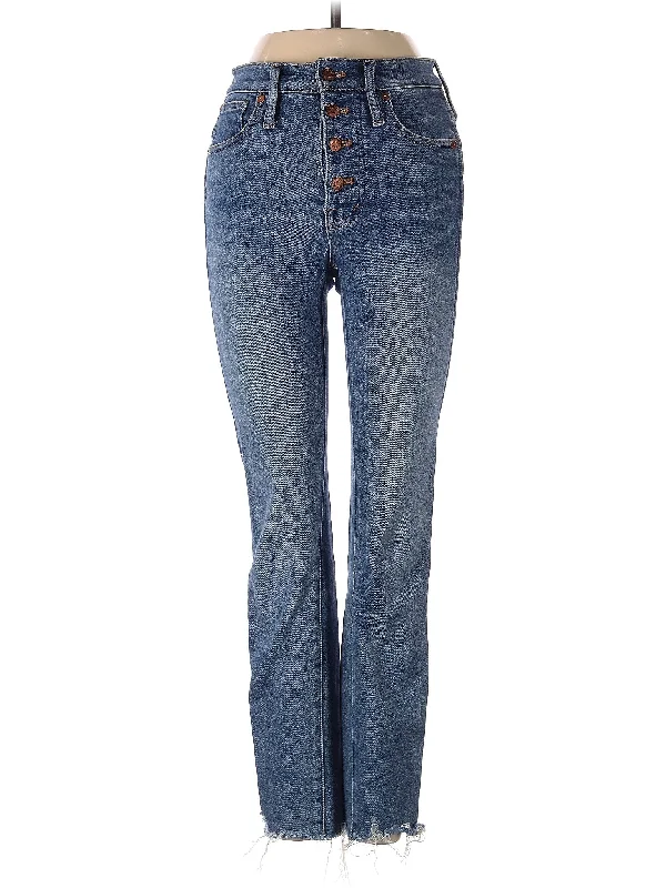 women's denim jeans with fake pocketsHigh-Rise Bootleg Jeans in Medium Wash