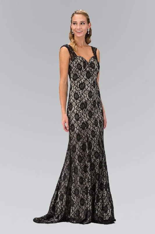 Formal Dress for Winter WeddingsElizabeth K - GL1396 Long Contrast Lace Sheath Gown