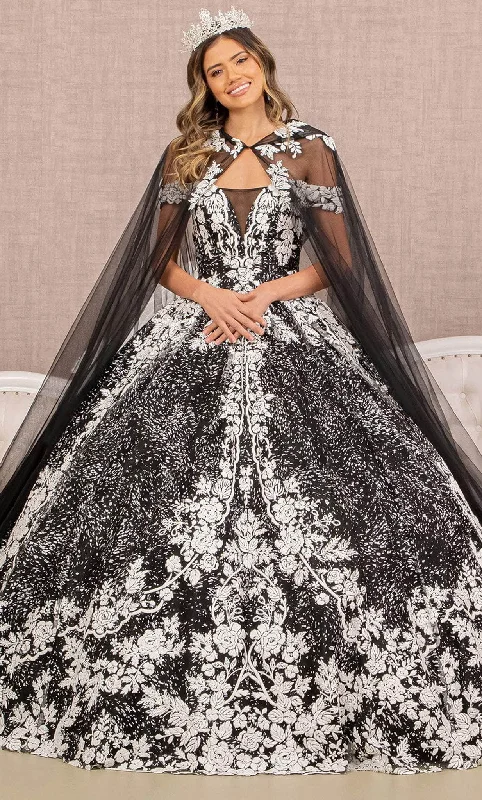 Formal Dress for Cruise Ship EventsElizabeth K GL3168 - Rosette Off Shoulder Cape Ballgown