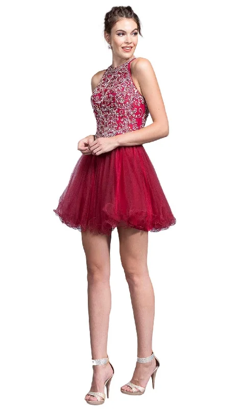 velvet party dressesTrevi Collection - Embellished Halter A-line Homecoming Dress