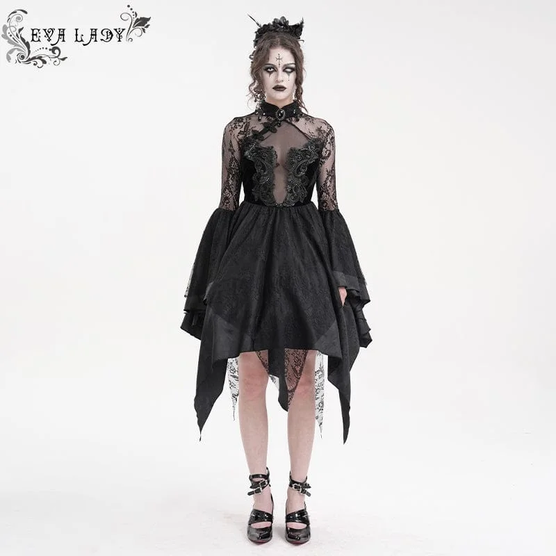 Flirty Long Sleeves DressWomen's Gothic Lace Lace-up Long Sleeved Dress