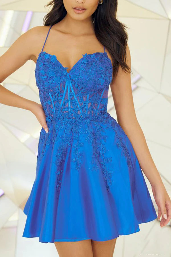 asymmetrical party dressesA line Sweetheart Lace Sticker Short Homecoming Dress