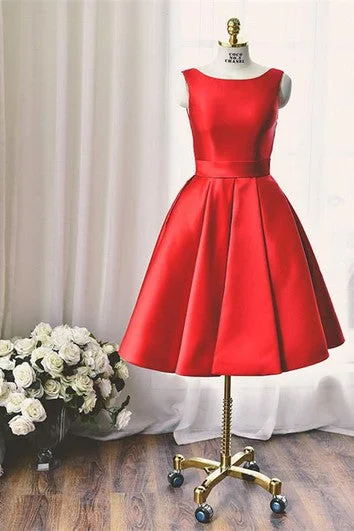 mini party dressesHigh Quality Bateau Red Short Homecoming Dress Bowknot