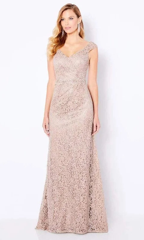 Formal Dress for Cocktail PartiesCameron Blake - 221682 V Neck Lace Full Length Gown