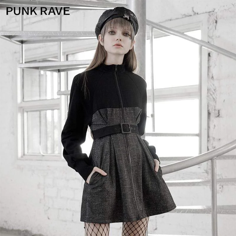 Flowery Long Sleeves Tea DressWomen's Gothic Long Sleeved Plaid Slim-fitted Dresses