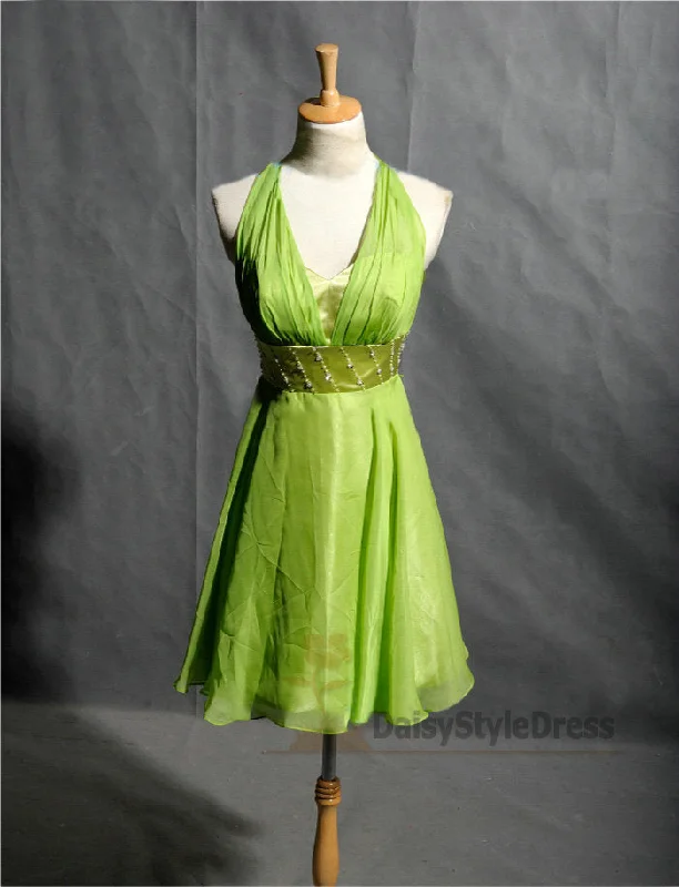 stylish party dressesKnee Length Halter Neckline Light Green Homecoming Dress